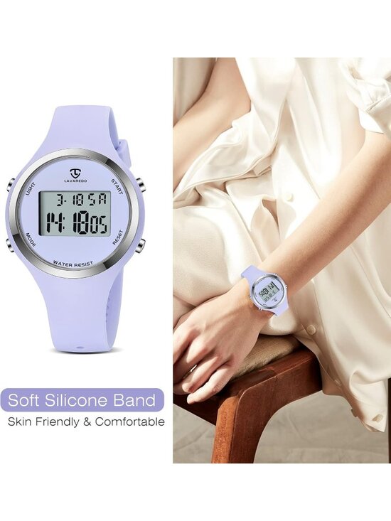 Women All Light Purple Quartz Chronograph Waterproof Outdoor Sport Digital Watch